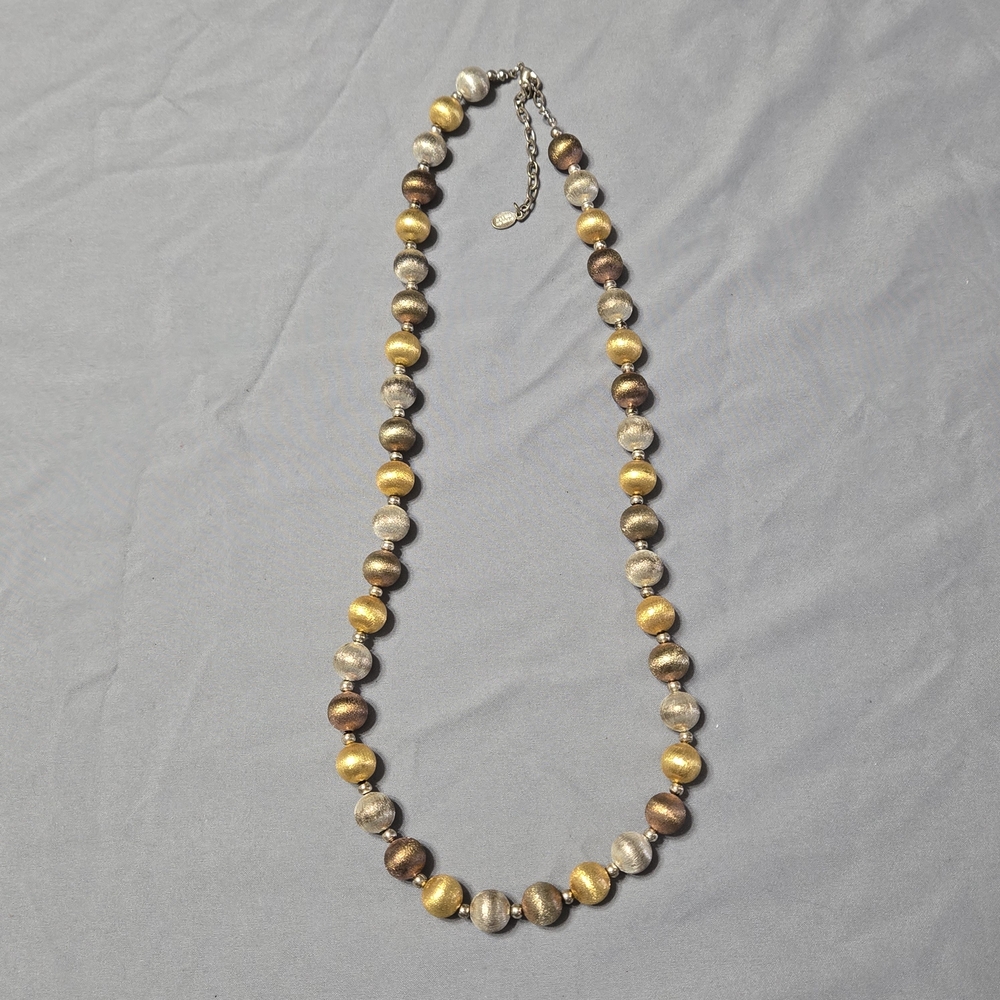 Nolan Miller Always Young At Heart Tri Color Beaded Necklace Textured Gold Tone